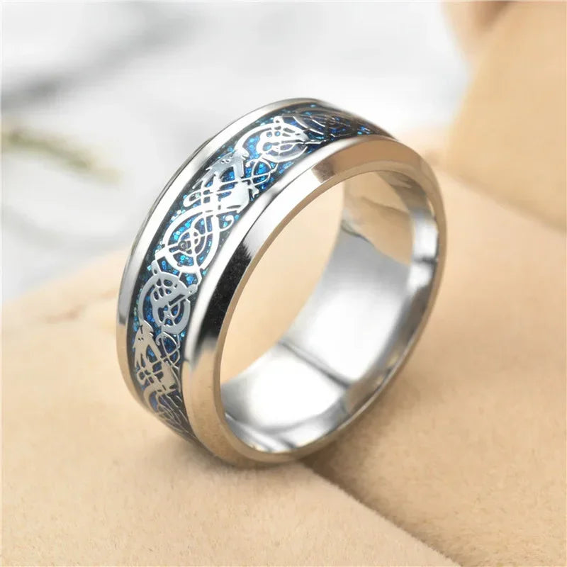 8mm Dragon Ring Stainless Steel – 13 Colors Carbon Fiber Inlay Fashion Ring Nixie