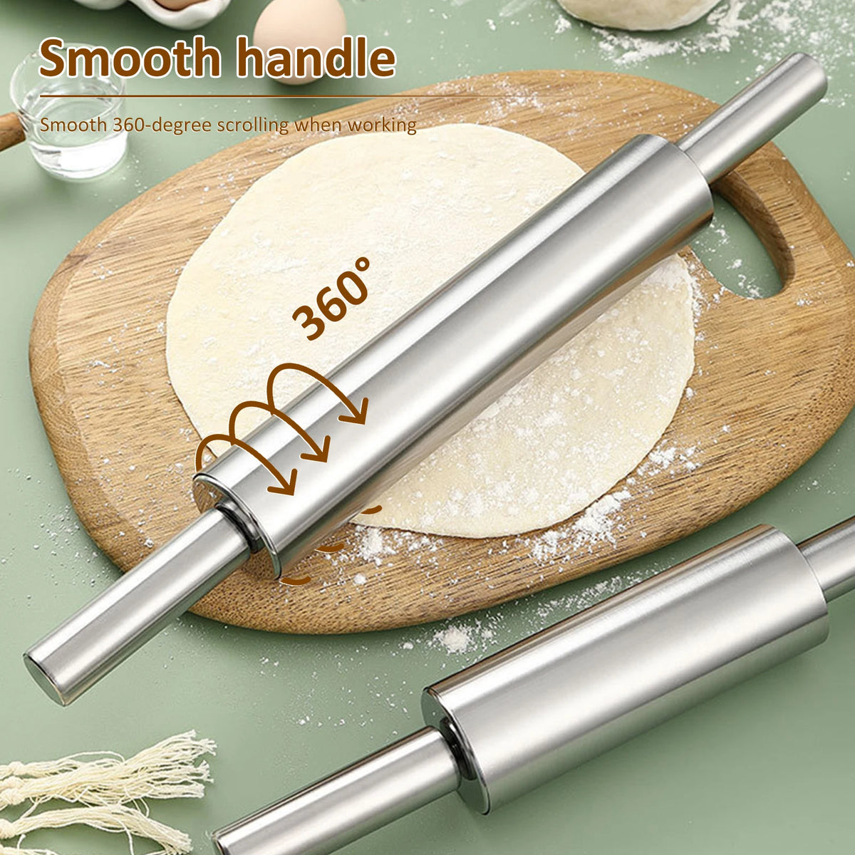 3-Piece Stainless Steel Rolling Pin Set – Nonstick & Ergonomic Baking Rolling Pin Nixie