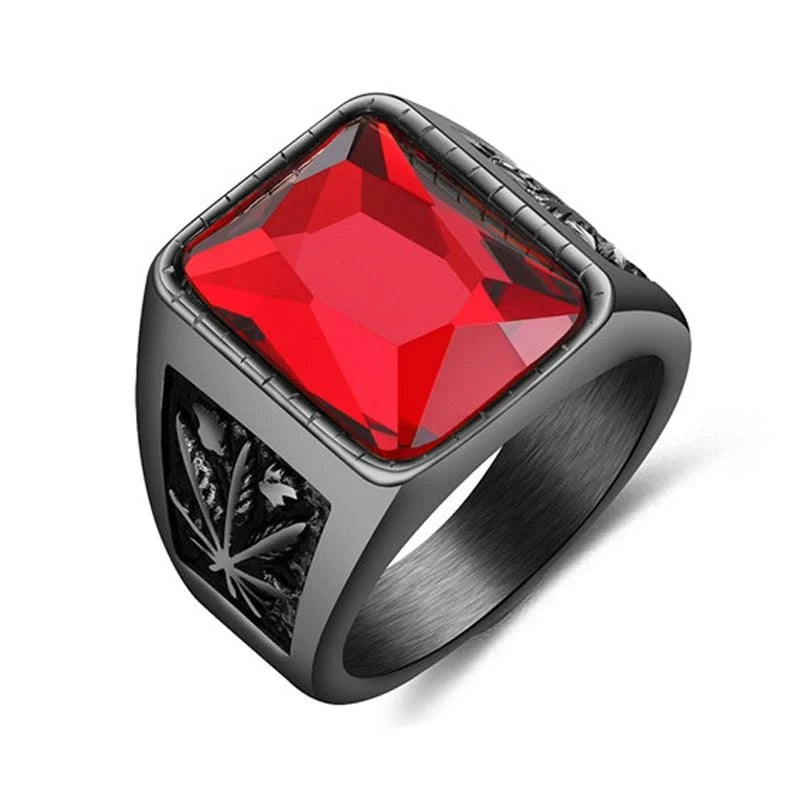 Men's Hip Hop 316L Stainless Steel Black Red Stone Ring Fashion Ring Nixie 12 Red