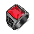 Men's Hip Hop 316L Stainless Steel Black Red Stone Ring Fashion Ring Nixie 12 Red