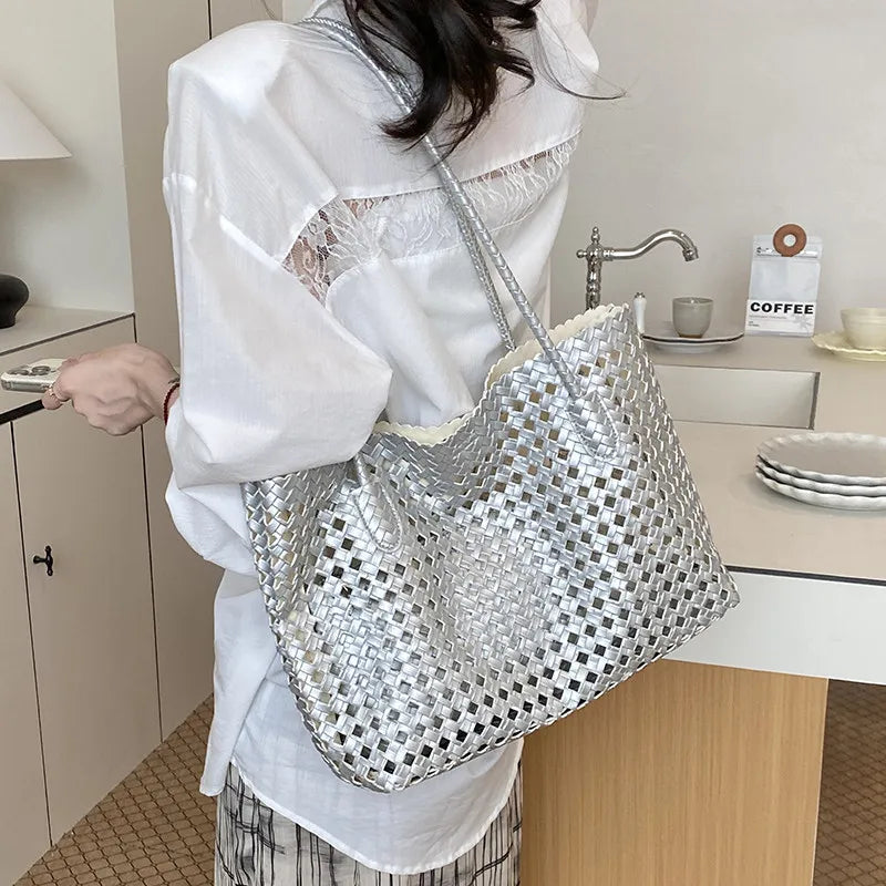 Woven Hollow-Out Tote Bag for Women | Large Capacity