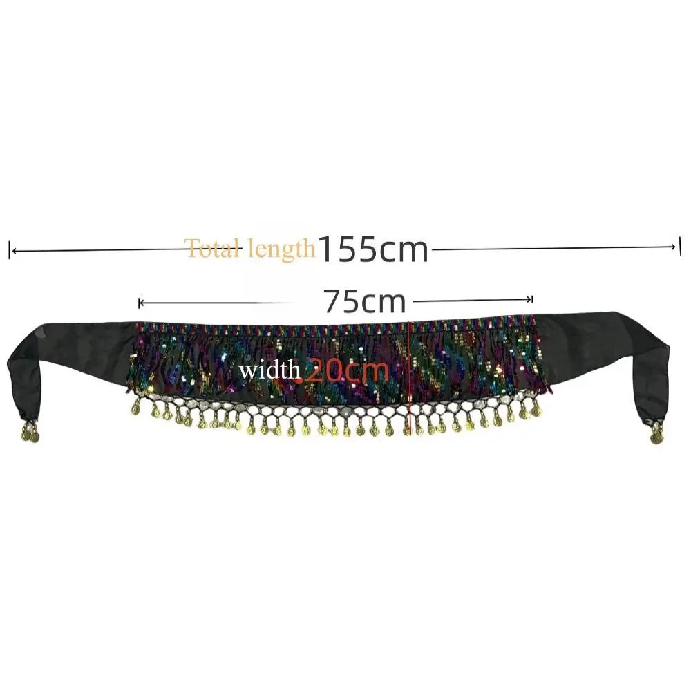 Sequin Belly Dance Hip Scarf – Tassel Fringe Waist Belt Skirt Dance Hip Scarf Nixie
