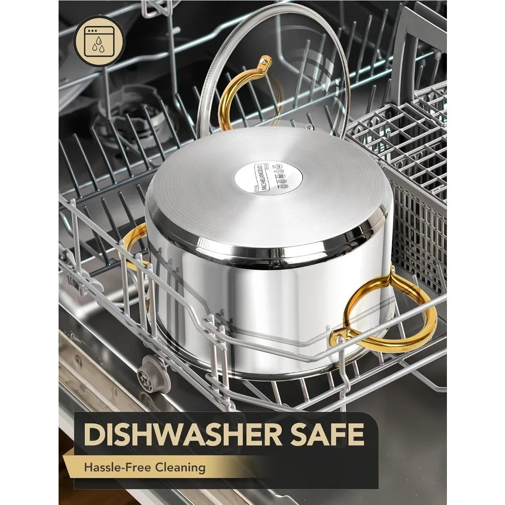 MICHELANGELO Stainless Steel Stock Pot with Lid | Induction Safe Stainless Steel Stock Pot Nixie