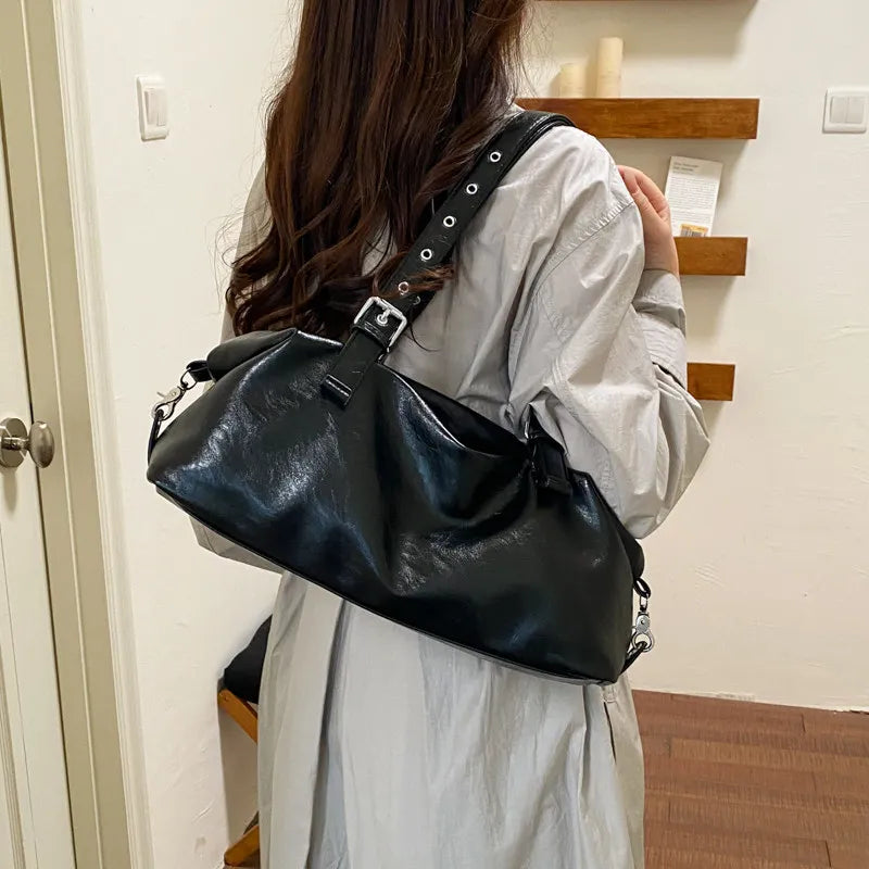 Vintage Distressed Soft Leather Boston Shoulder Bag for Women Leather Shoulder Bag Nixie Black