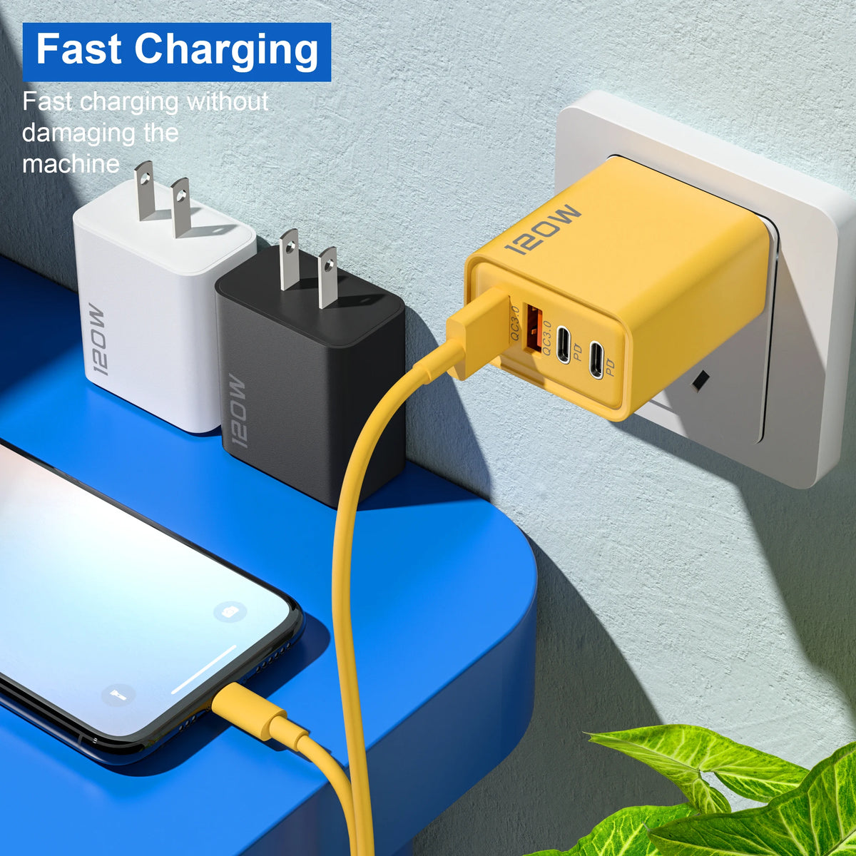 120W GaN 4-Port USB-C Fast Charging Wall Charger Adapter USB-C Wall Charger Nixie