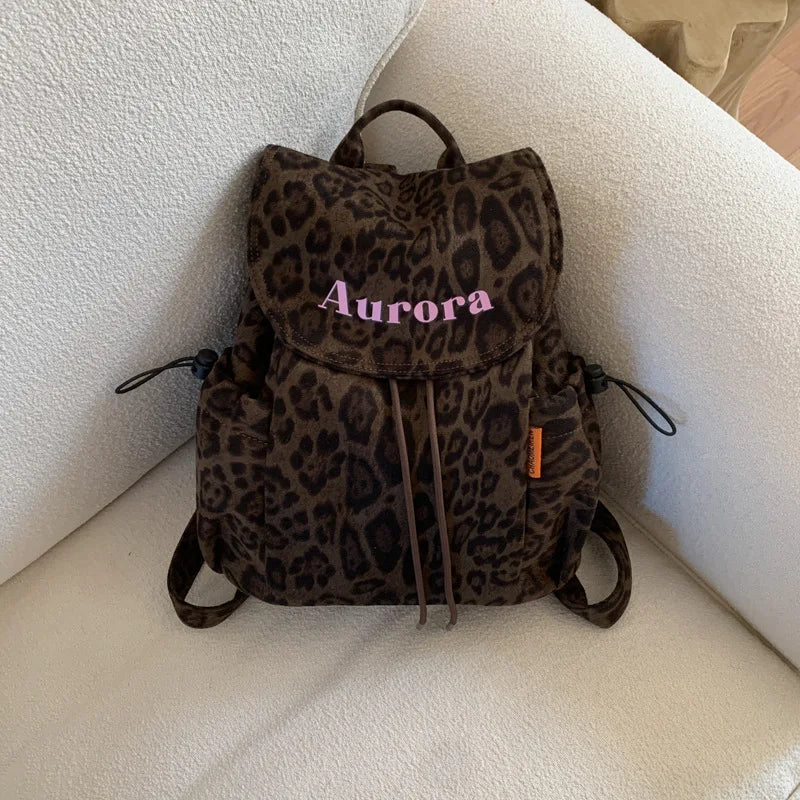 Leopard Print Canvas Backpack for Women – Lightweight Style