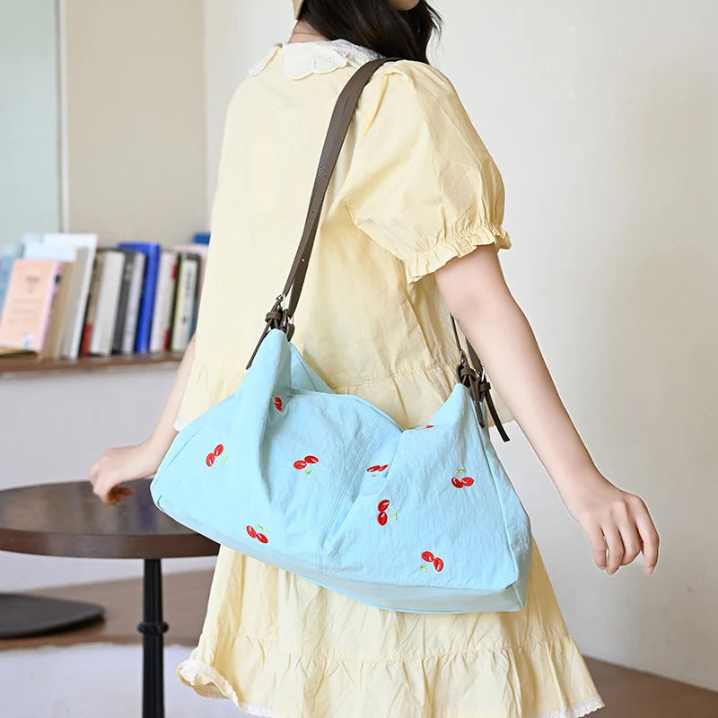 Women's Canvas Embroidery Tote Shoulder Bag – Large Capacity