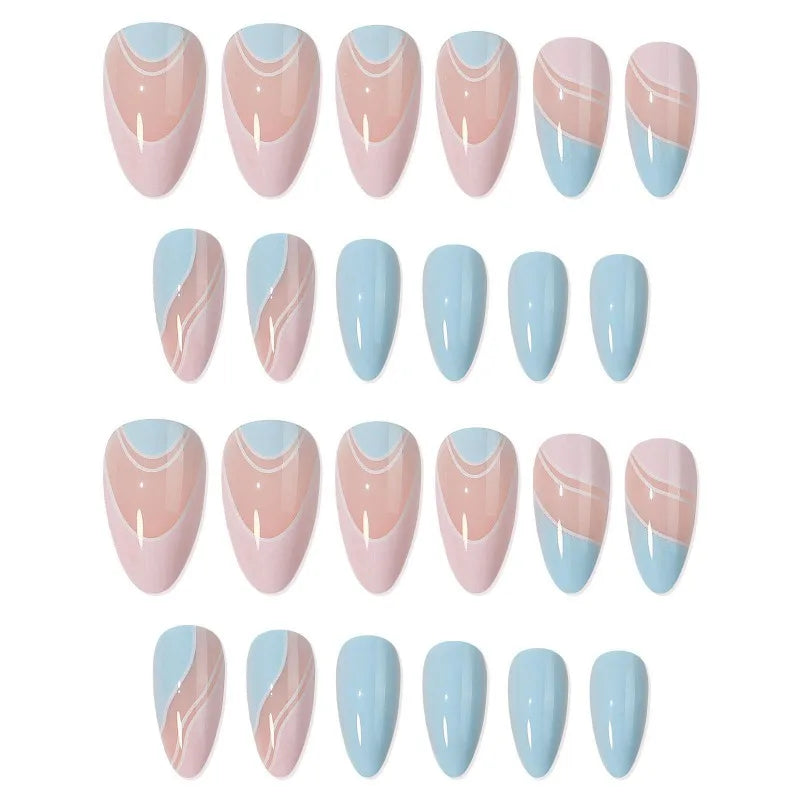Blue Wave French Press-On Nails Rhinestone Crystal L Size Press-On Nails Nixie