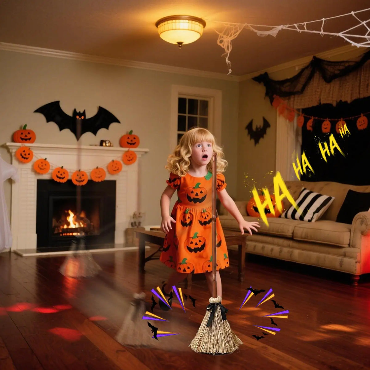 Electric Rotating Halloween Witch Broom Motion Sensor Decoration