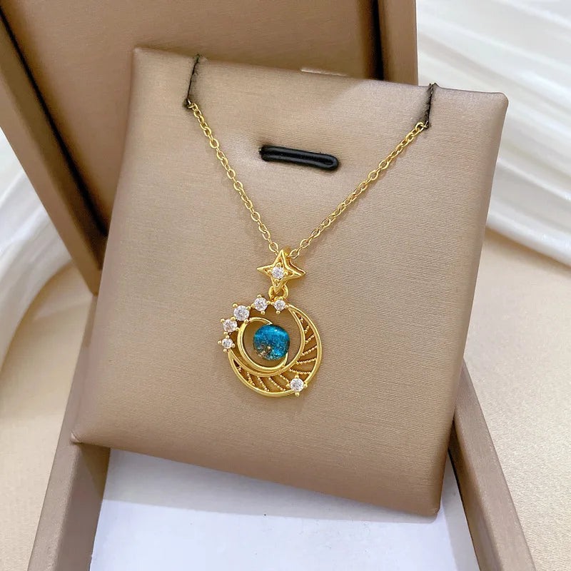 Starry Sky Zircon Pendant Necklace – Gold Clavicle Chain Pendant Necklace Nixie