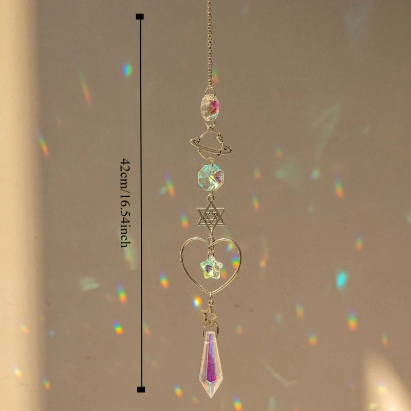 Crystal Wind Chime Pendant – Moon Stars Rainbow Sun Catcher Wind Chime Pendant Nixie
