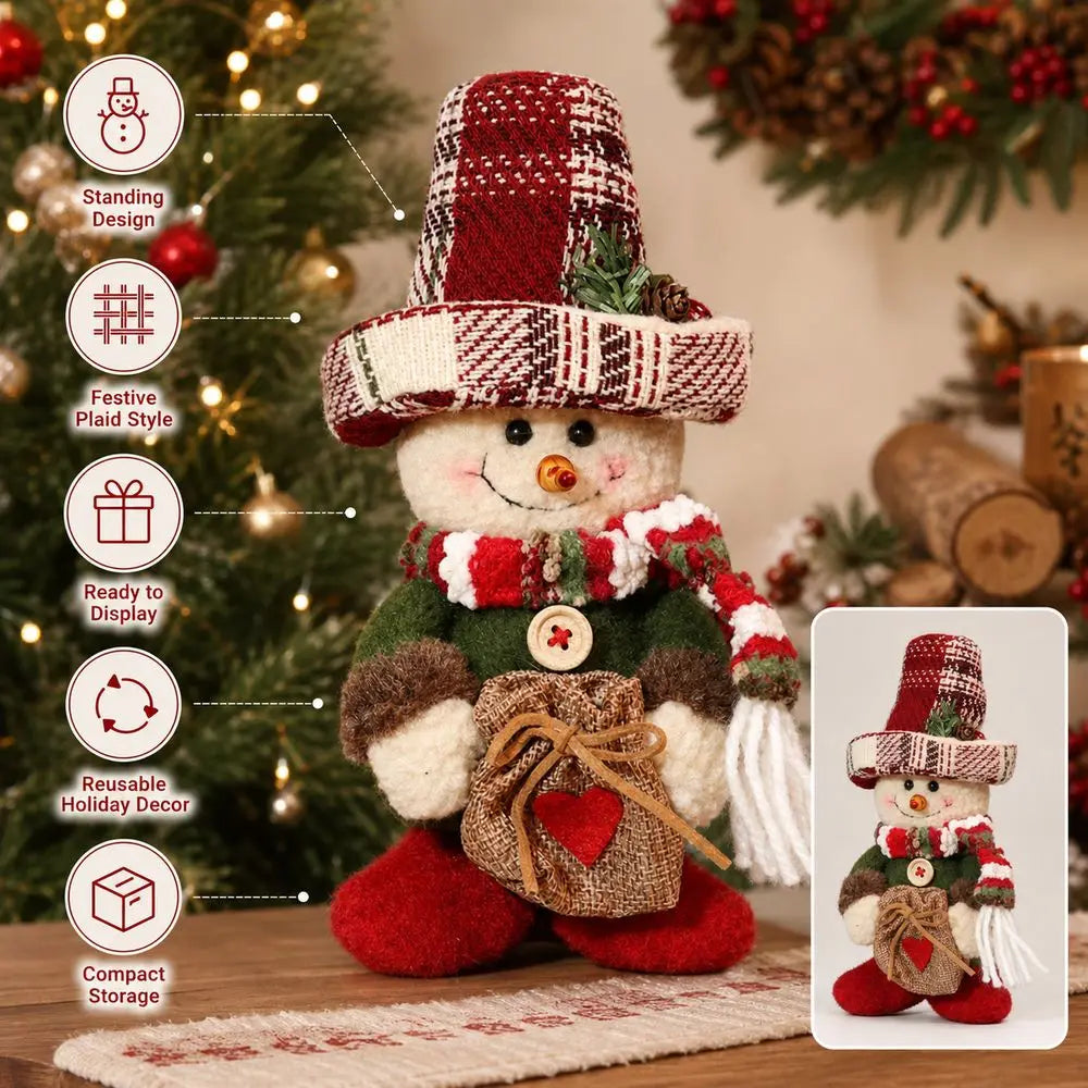 Plaid Snowman Christmas Figurine – 21cm Standing Holiday Decor Christmas Figurine Nixie