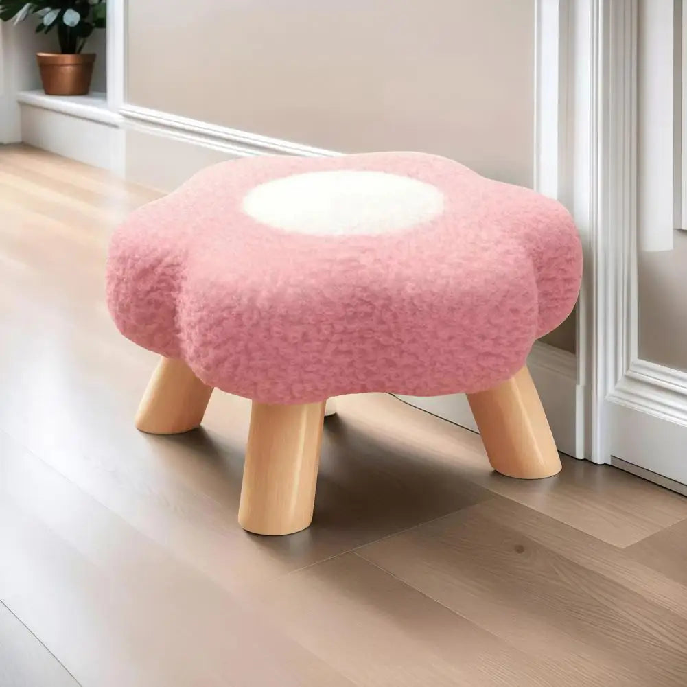 Flower Stool Wooden Legs Cloud Velvet Cushion Footrest Seat