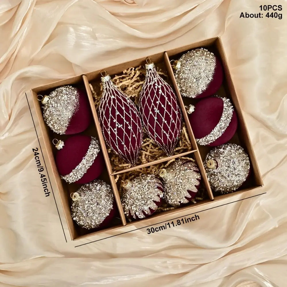 Flocking Christmas Ball Ornaments with Diamonds – 10 Pcs Christmas Tree Ornaments Nixie