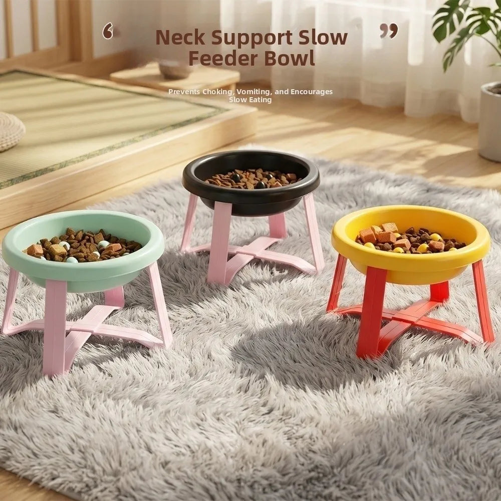 Elevated Slow Feeder Cat Bowl with Stand – Large Diameter Elevated Pet Feeder Nixie