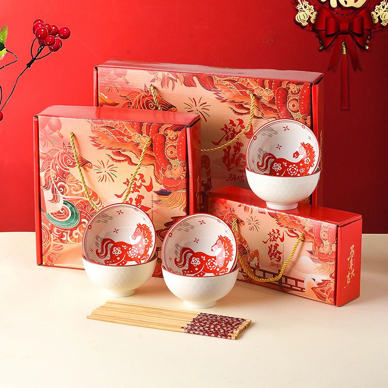 Year of the Horse Ceramic Bowl & Chopsticks Gift Set