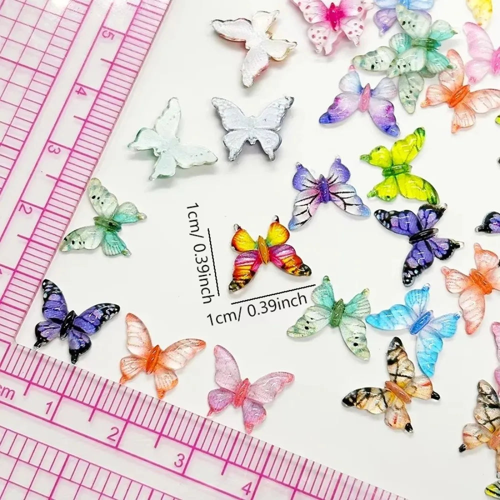 50pcs 3D Butterfly Nail Charms – Multicolor Glossy Resin Set Nail Art Charms Nixie