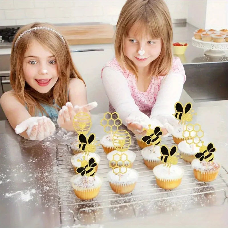 Bee Cartoon Birthday Cake Toppers Paper-Cut Decorations 4/12pcs Cake Toppers Nixie