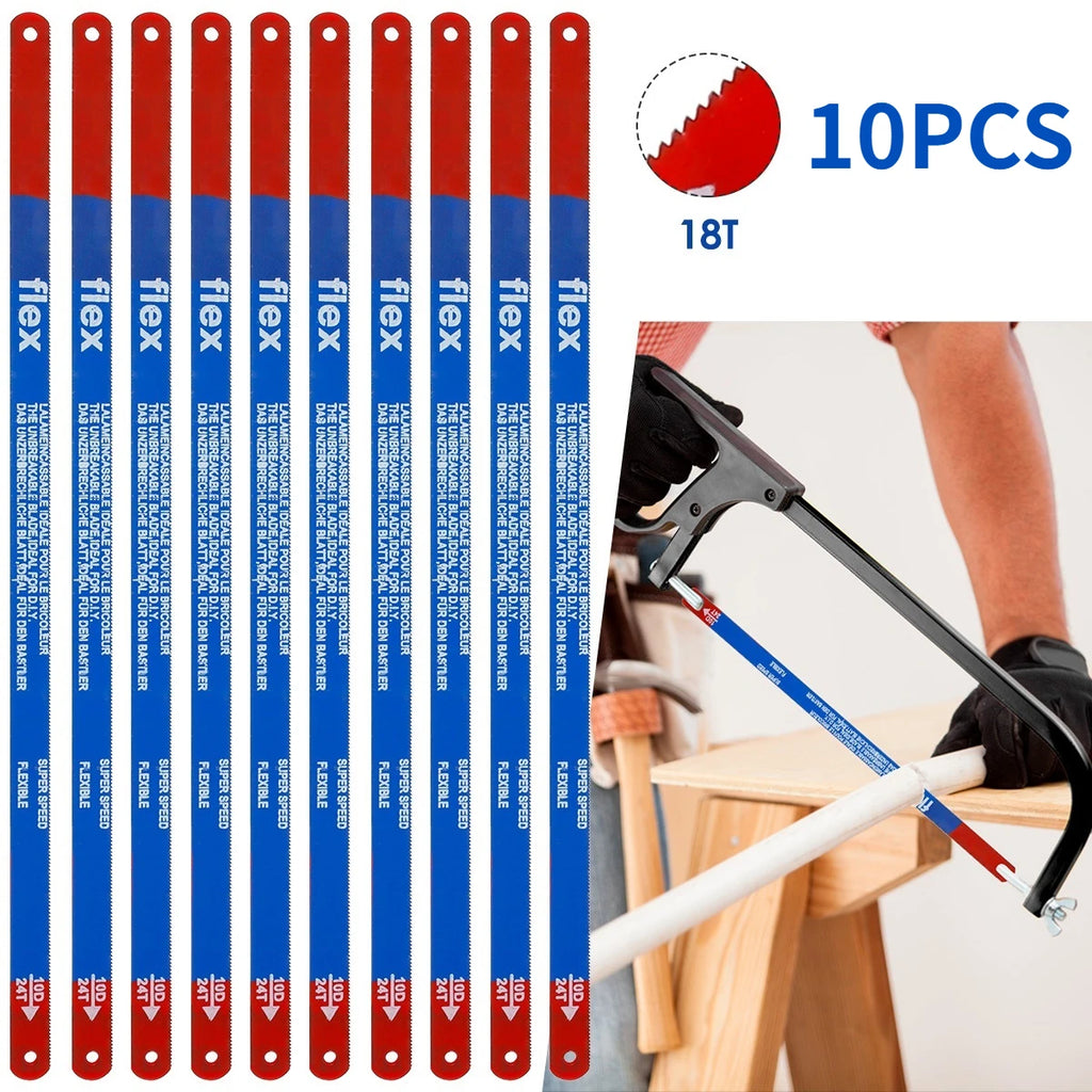 10-Pack Hacksaw Blades 300mm 18T M35 Steel – Wood & Pipe Cuts Hacksaw Blade Set Nixie