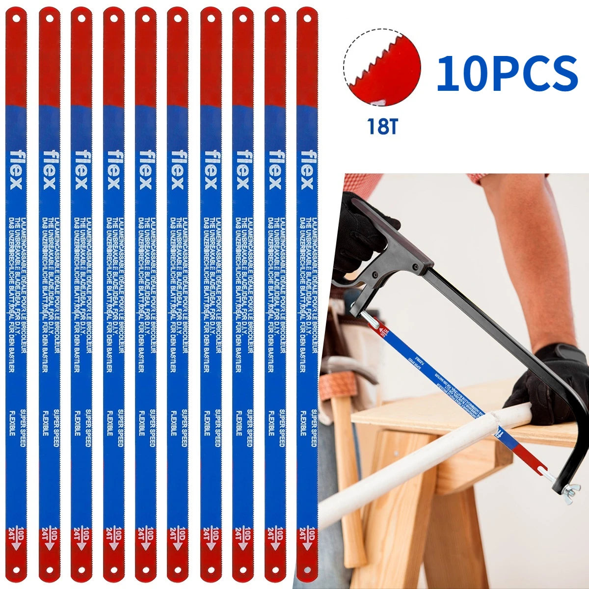 10-Pack Hacksaw Blades 300mm 18T M35 Steel – Wood & Pipe Cuts Hacksaw Blade Set Nixie