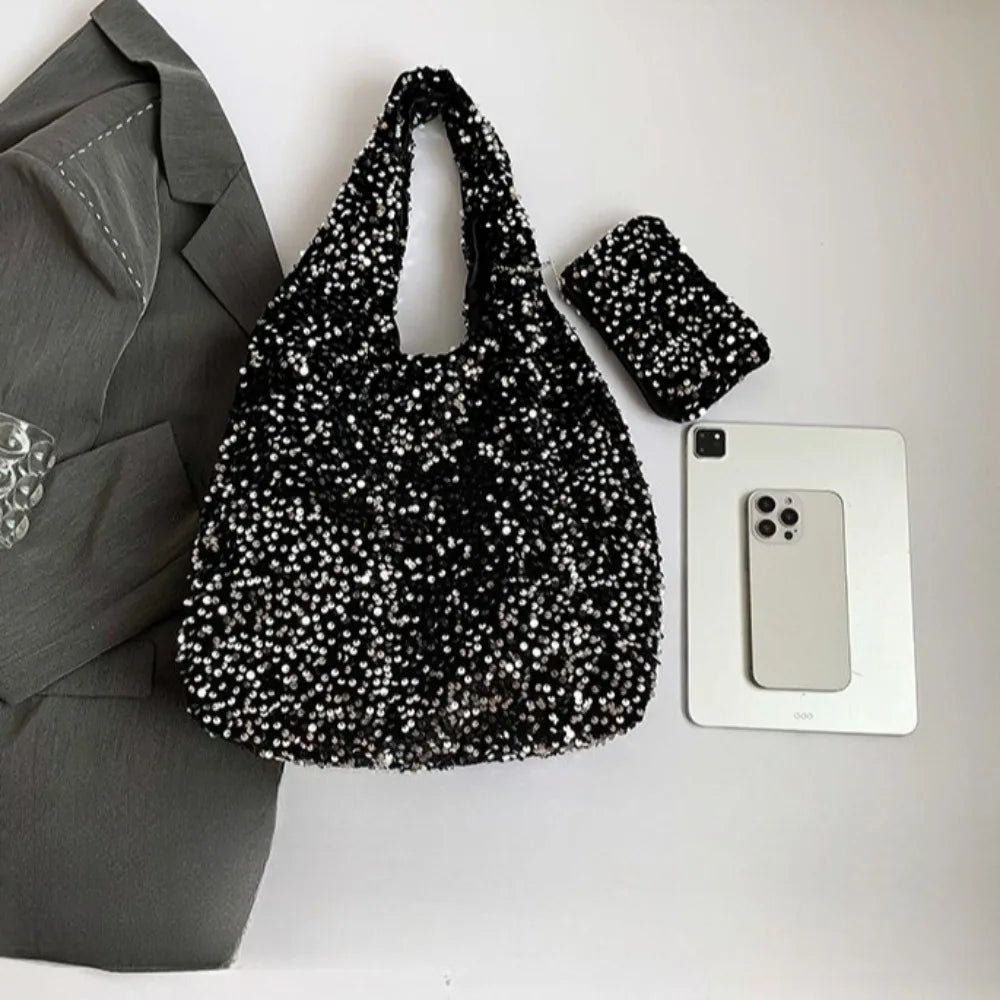 Nixie Glitter Tote Bag – Large Capacity Shoulder & Underarm Bag Glitter Shoulder Tote Nixie