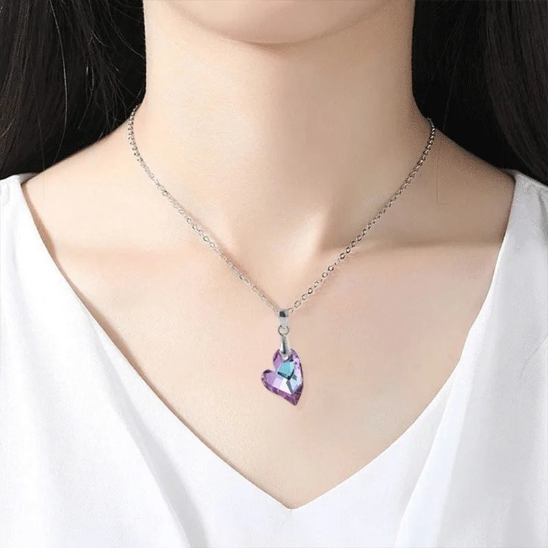 Crystal Heart Pendant Necklace & Earrings Set – 3 Pcs Gift Crystal Jewelry Set Nixie
