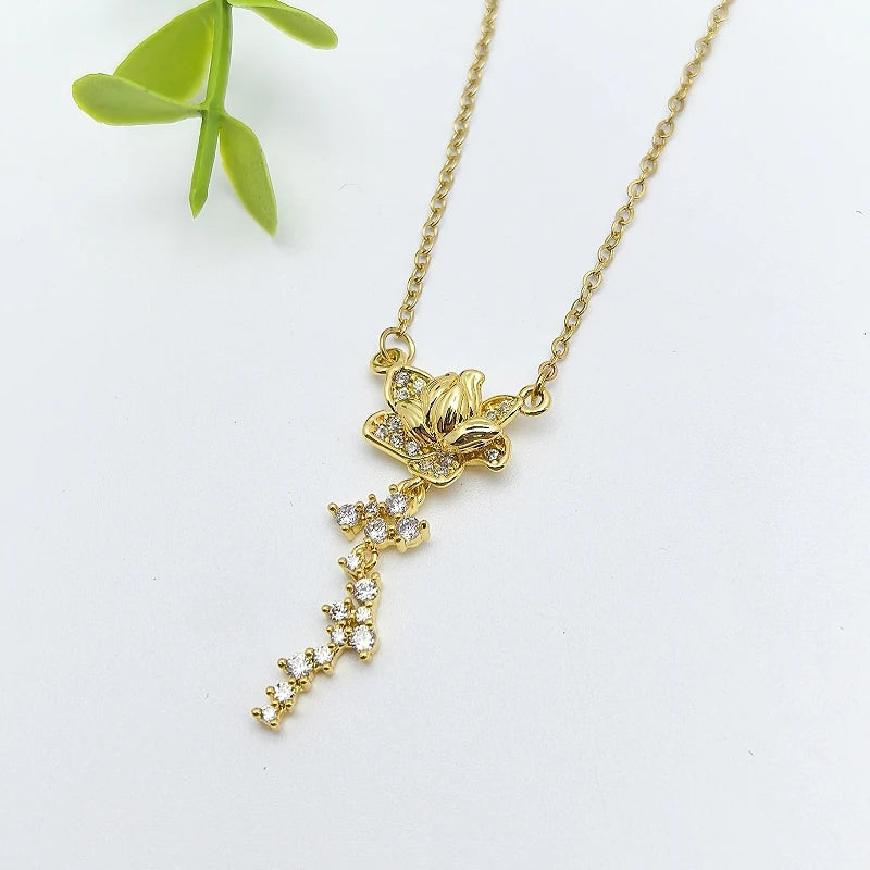 Gold Flower Pendant Necklace | Stainless Steel Clavicle Chain Pendant Necklace Nixie