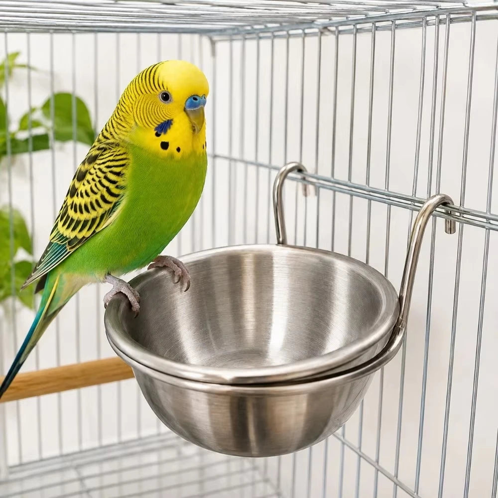 Stainless Steel Bird Feeder Cup & Water Bowl for Parrot Cages