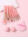 10-Piece Makeup Brush Kit with Powder Puff & Sponge Makeup Brush Set Nixie Pink