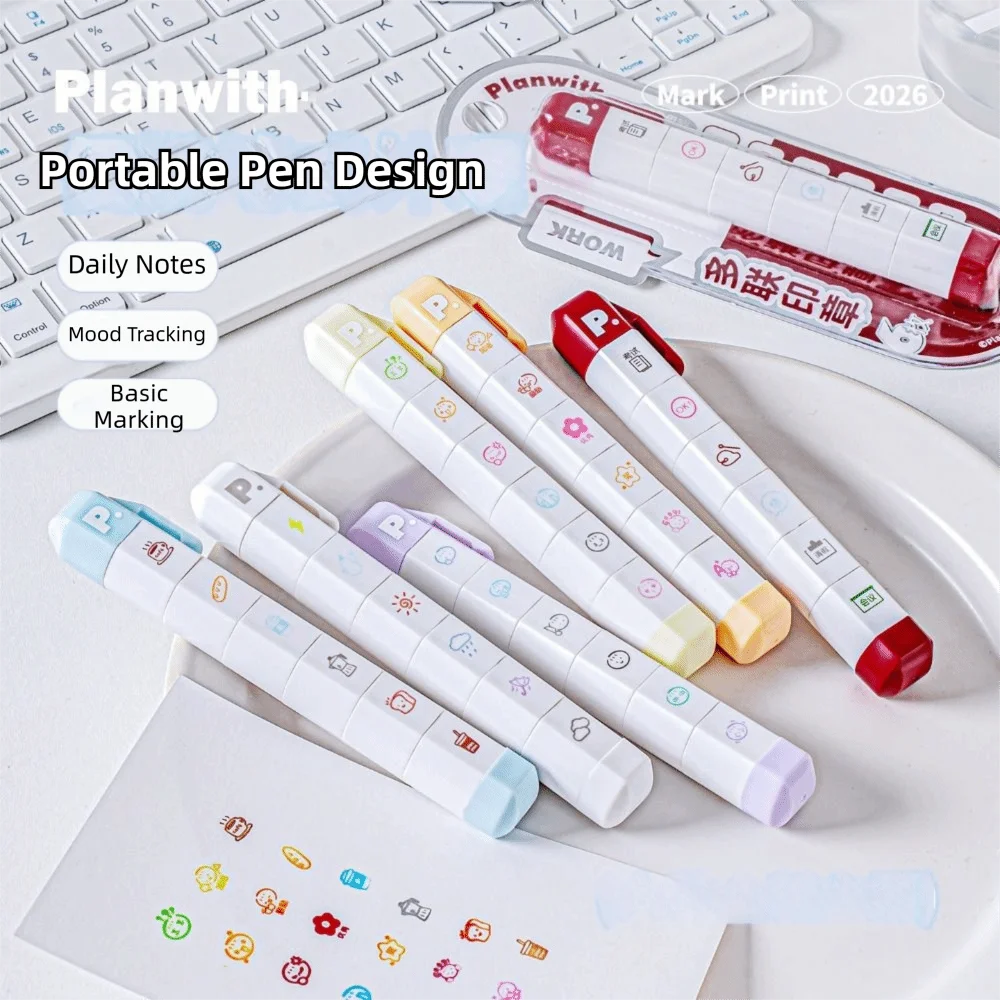 Cartoon Self-Ink Stamp Pen – 6 Patterns Kids Diary Seal Self-Ink Stamp Pen Nixie