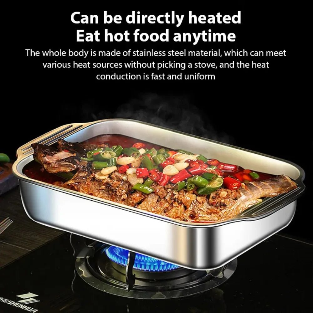 Stainless Steel Deep BBQ Baking Pan with Lid | Camping & Home BBQ Baking Pan Nixie