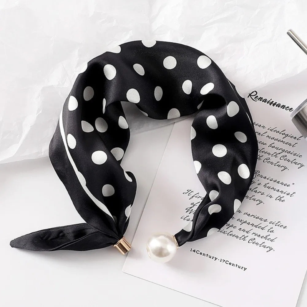 Pearl Buckle Printed Silk Neck Scarf – Lightweight Neckerchief Women's Neck Scarf Nixie 02