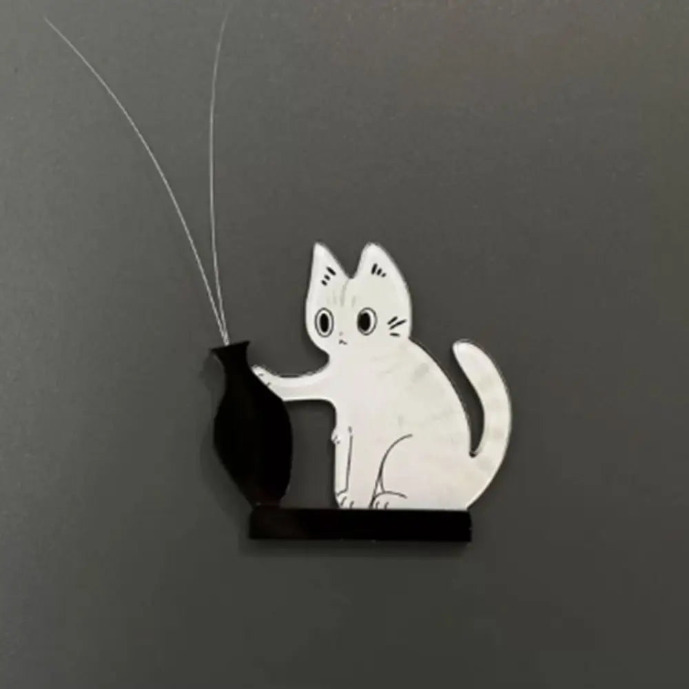 Acrylic Cartoon Cat Magnetic Fridge Sticker & Mini Vase Decor Fridge Magnet Decor Nixie