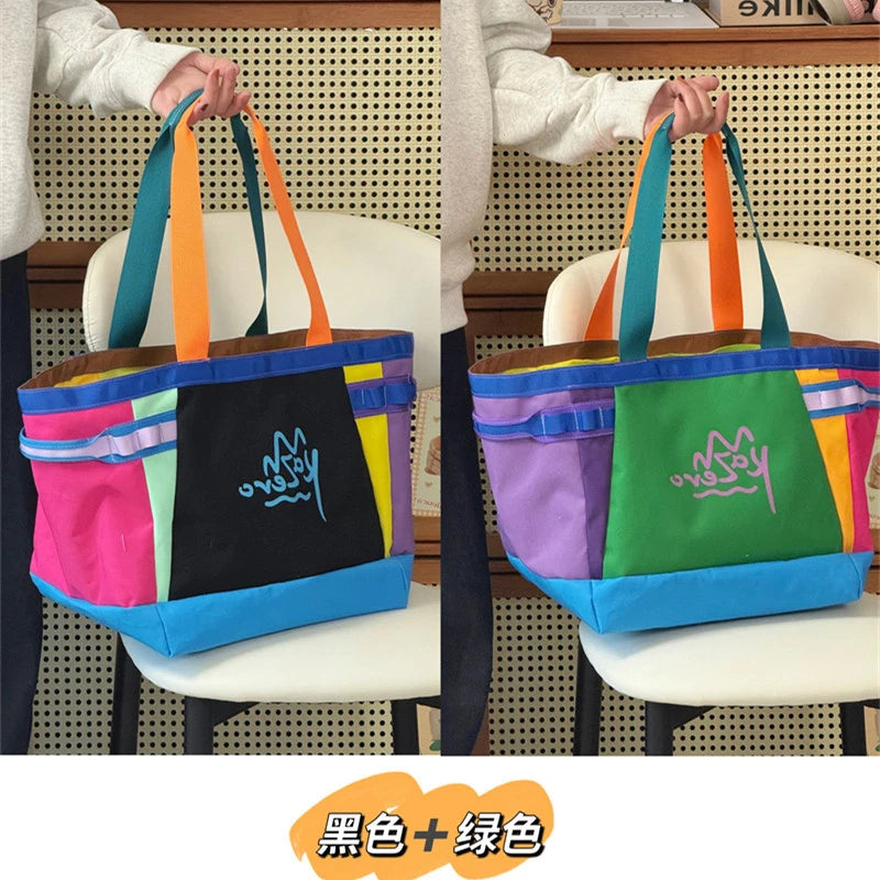 Women's Large Korean Color-Block Shoulder Bag | Nixie Tote Shoulder Tote Bag Nixie