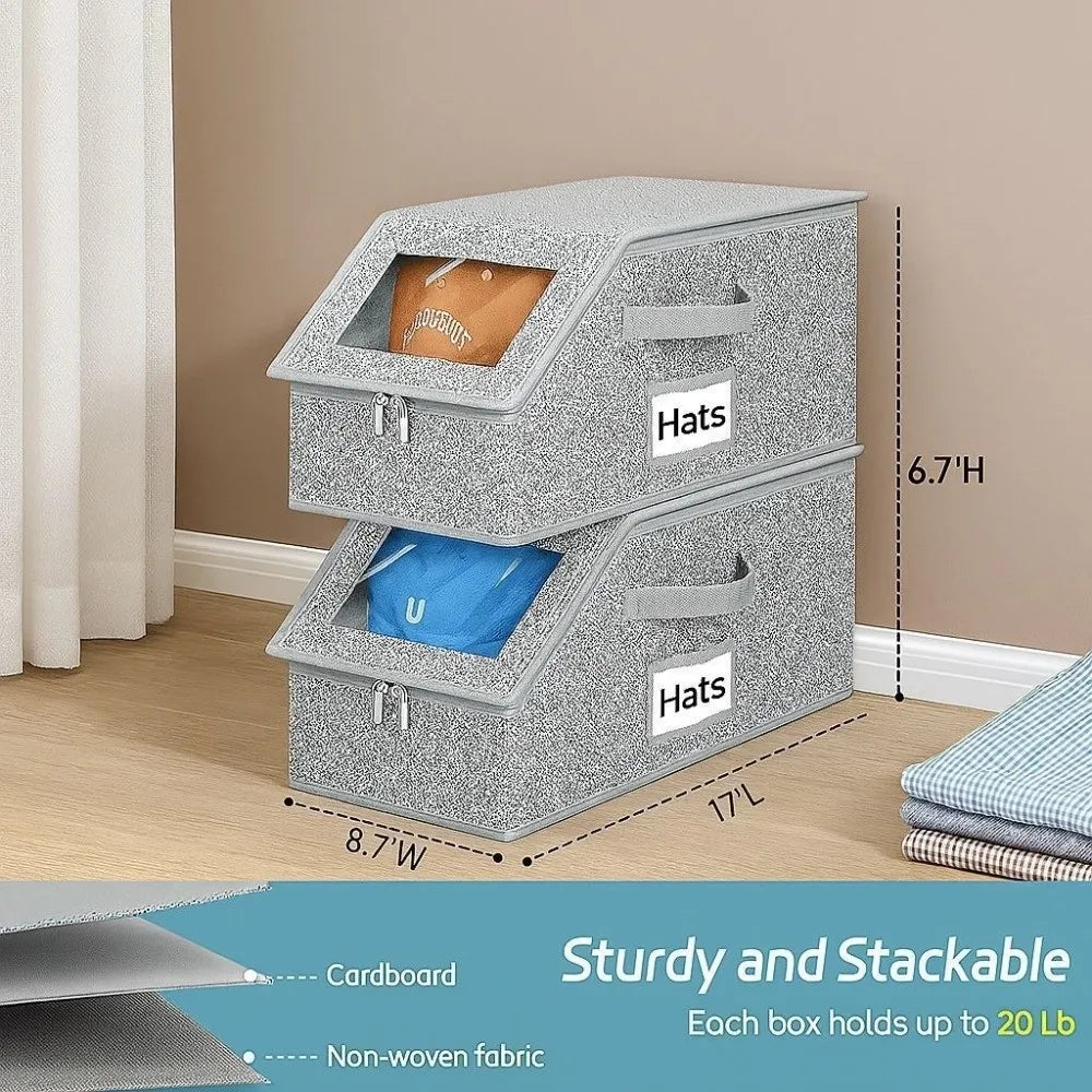 Zippered Hat Storage Box with Window – Foldable Cap Organizer