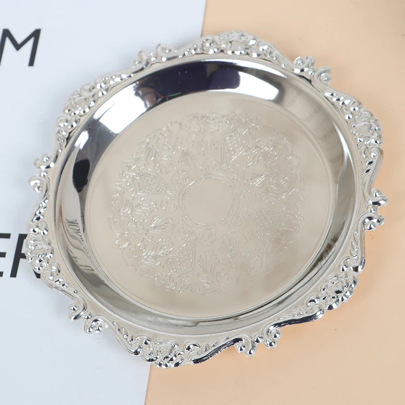 Silver Gold Glossy Iron Tray – Decorative Buffet & Party Plate Decorative Serving Tray Nixie SV