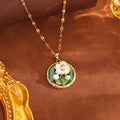 French Monet Garden Green Flower Necklace | Pearl & Gold Floral Pendant Necklace Nixie XL1470-50 40cm