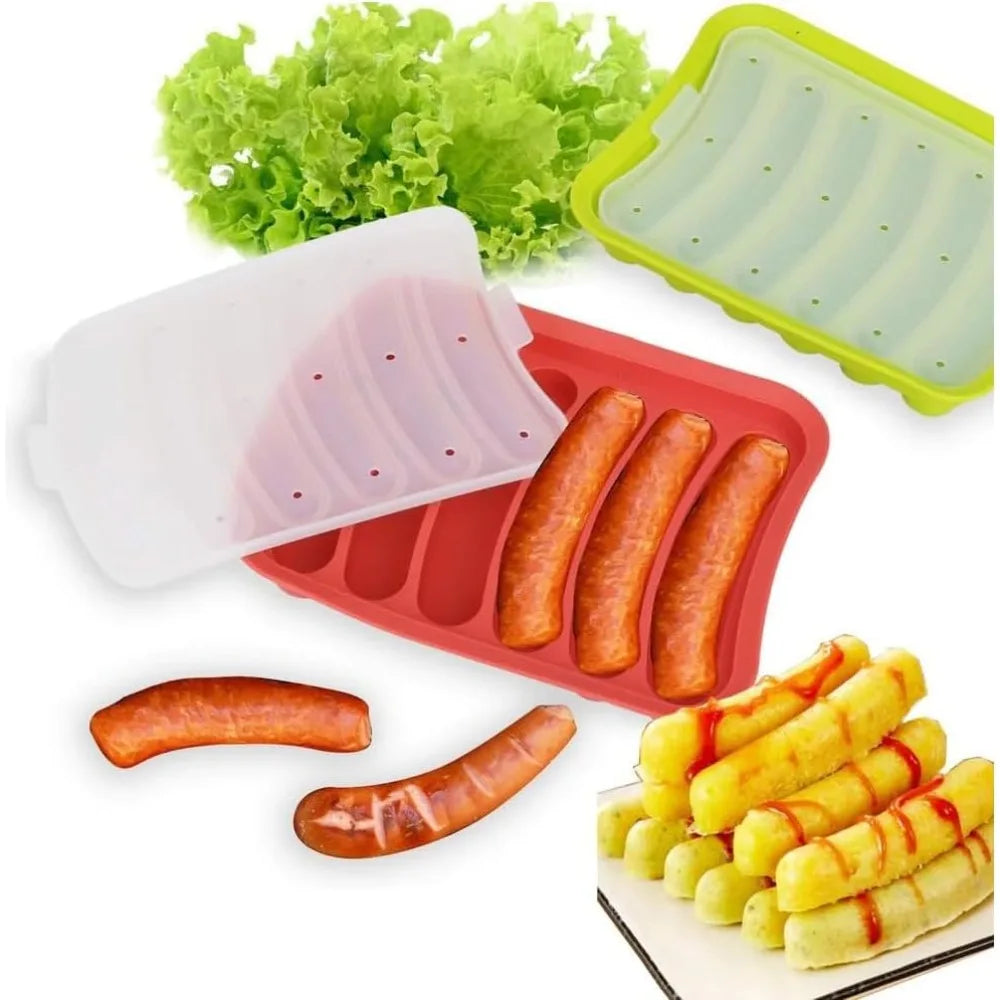 6-Cavity Silicone Sausage Mold with Lid – DIY Baking Tray Silicone Baking Mold Nixie