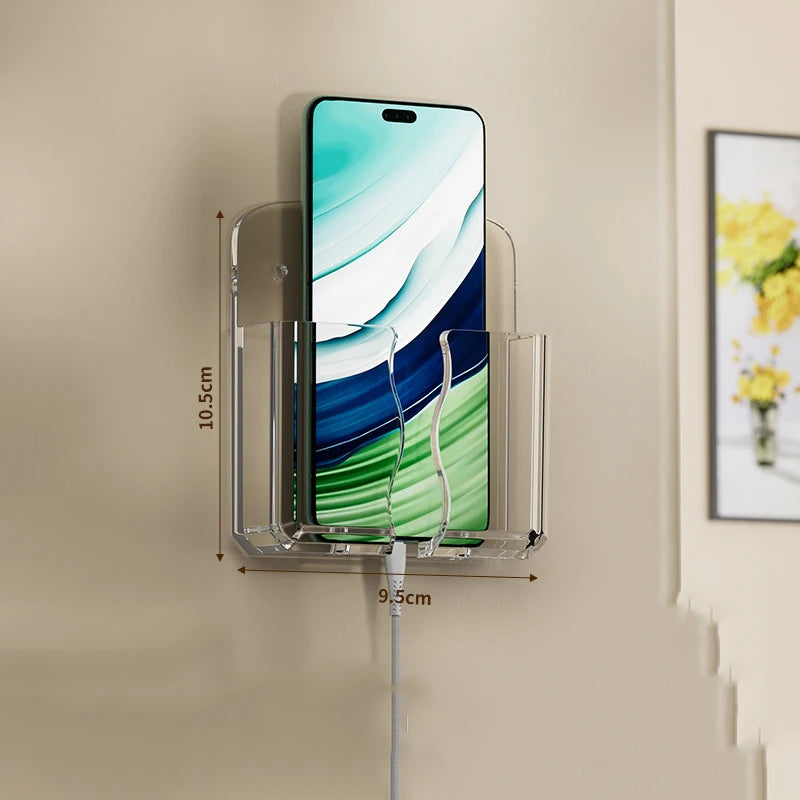 Wall Mount Phone Holder Storage Box Organizer with Charging Port Wall Storage Organizer Nixie Clear