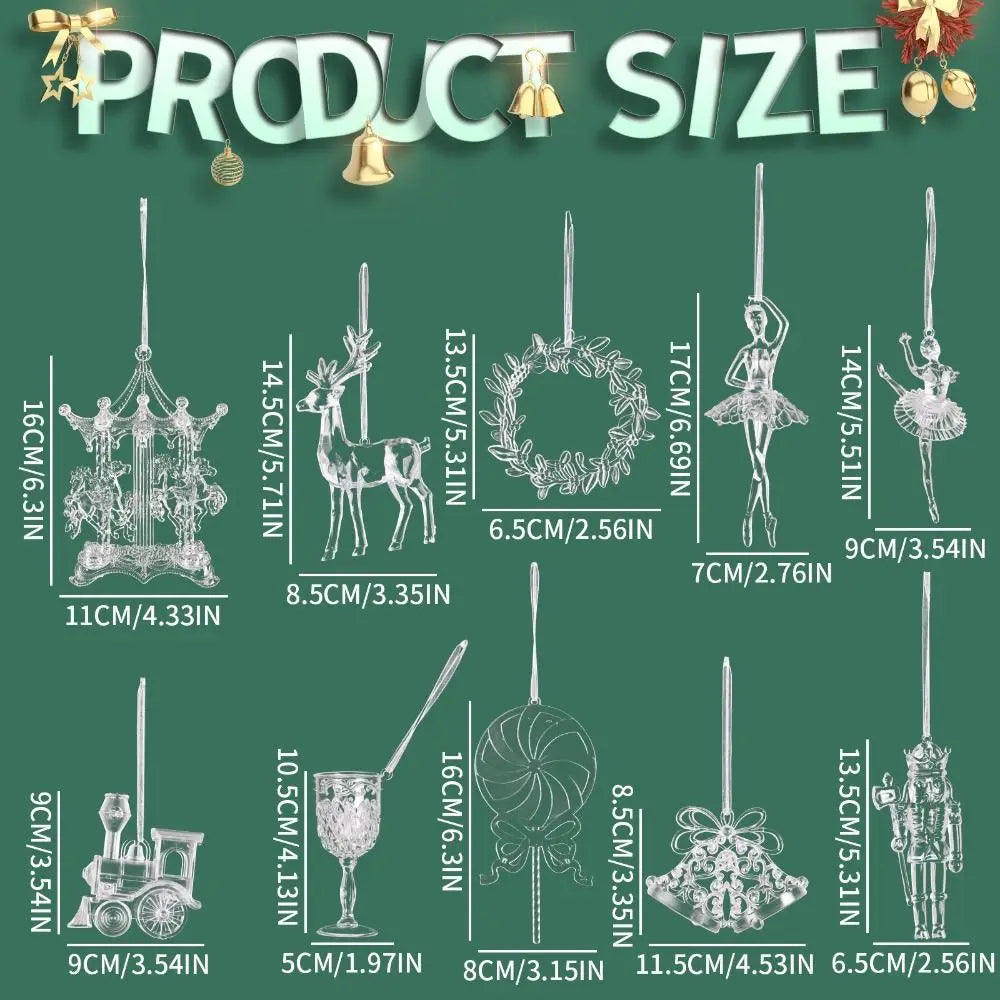 Acrylic Christmas Tree Pendants – Clear Elk, Crown & Wreath Christmas Ornament Nixie
