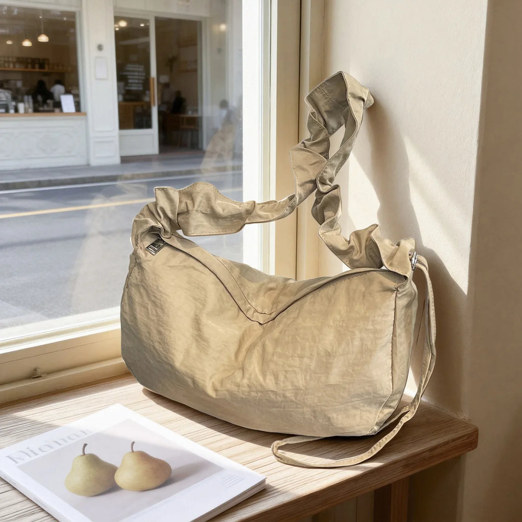 Korean Pleated Waterproof Crossbody Dumpling Bag – Women Crossbody Handbag Nixie Khaki