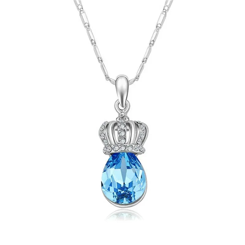 Crown Blue Crystal Droplet Pendant Necklace – Period Tracker