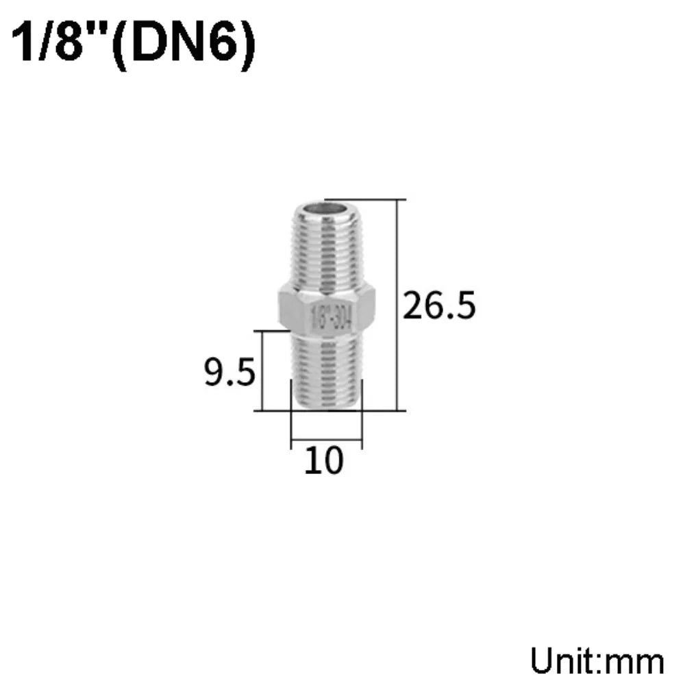 304 Stainless Steel Male Thread Hex Nipple Pipe Fitting 1/8"–1" Pipe Fitting Connector Nixie 1-8-
