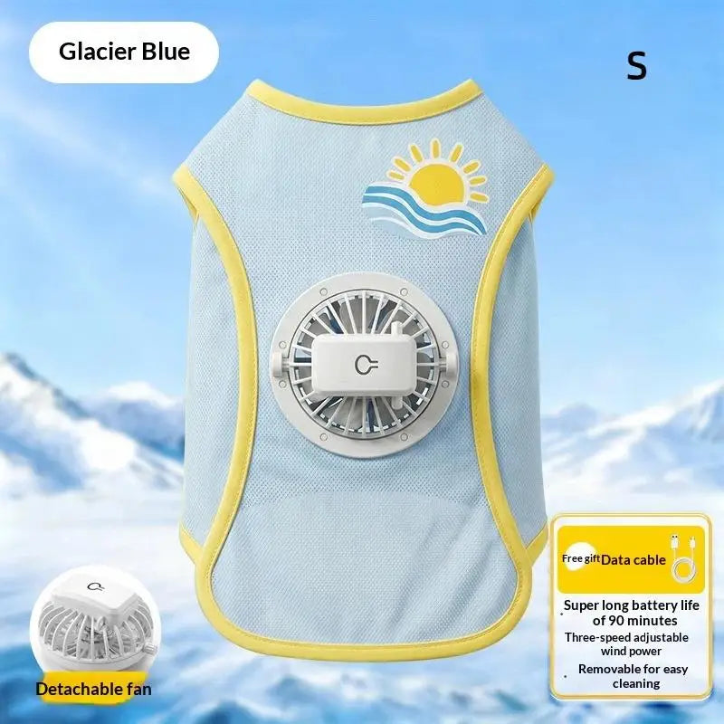Cooling Dog Vest with Fan – Breathable Ice Silk Summer Coat Dog Cooling Vest Nixie S Blue