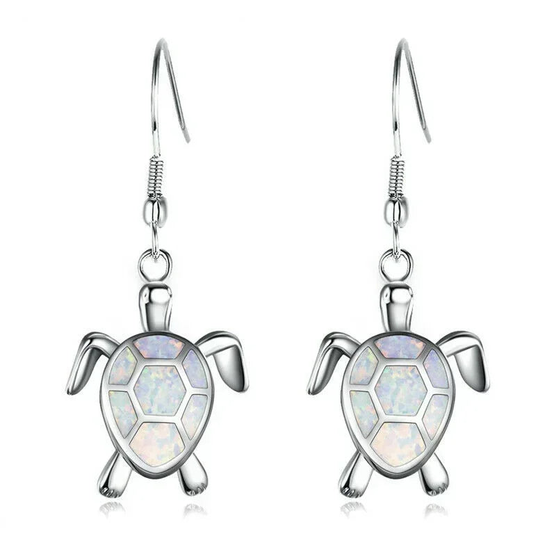 Turtle Hook Drop Earrings – Opal Glass & Rhinestone | Nixie Fashion Drop Earrings Nixie