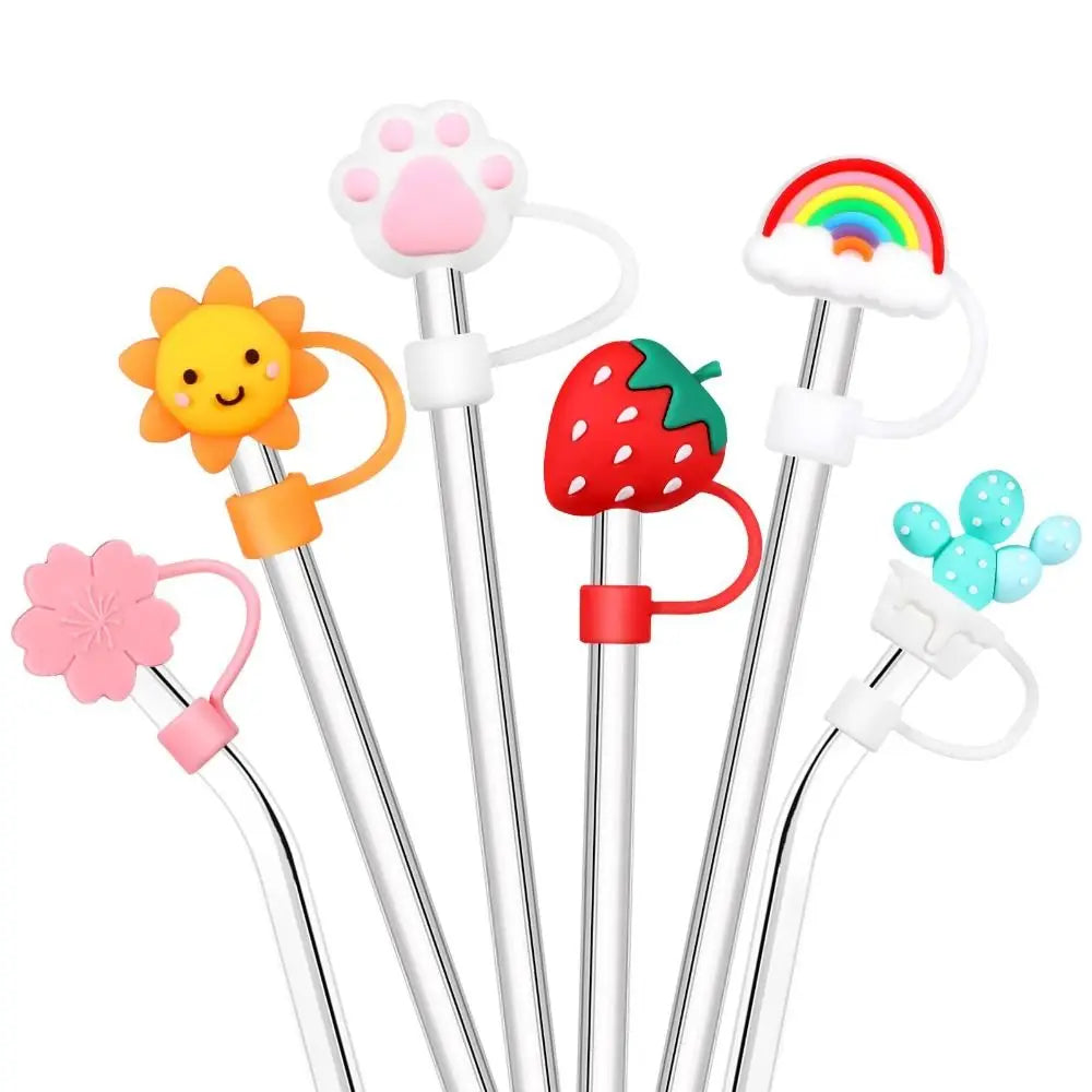 6-Pack Cartoon Silicone Straw Cover Caps – Reusable 10mm Tips
