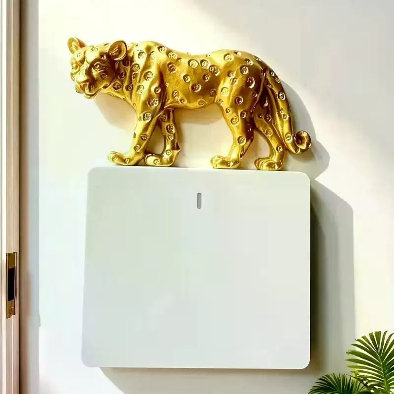 Resin Leopard Figurine Light Switch Wall Sticker Home Decor