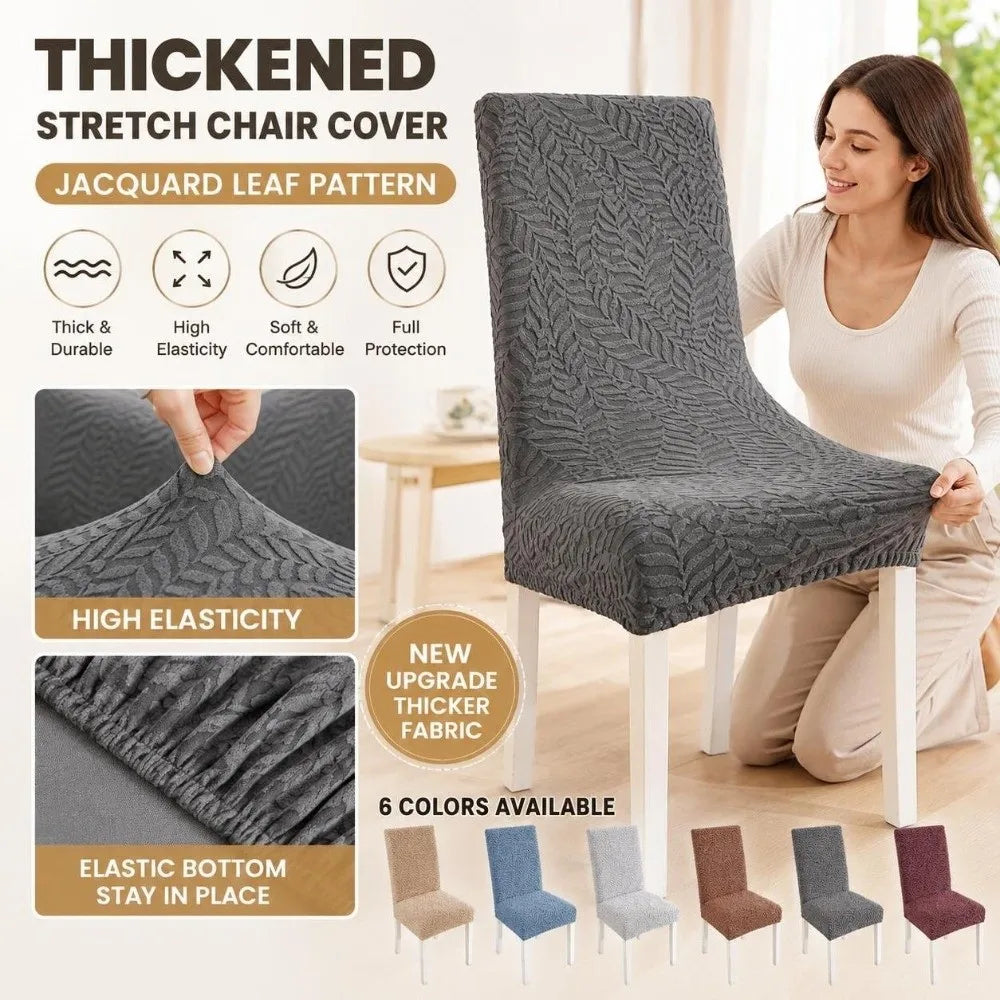 Jacquard Stretch Dining Chair Cover – 3D Leaf, Washable