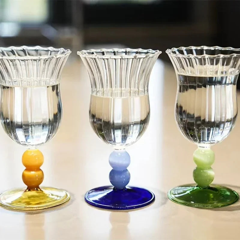 Striped Borosilicate Wine & Cocktail Glass – French Retro Style Wine Cocktail Glass Nixie