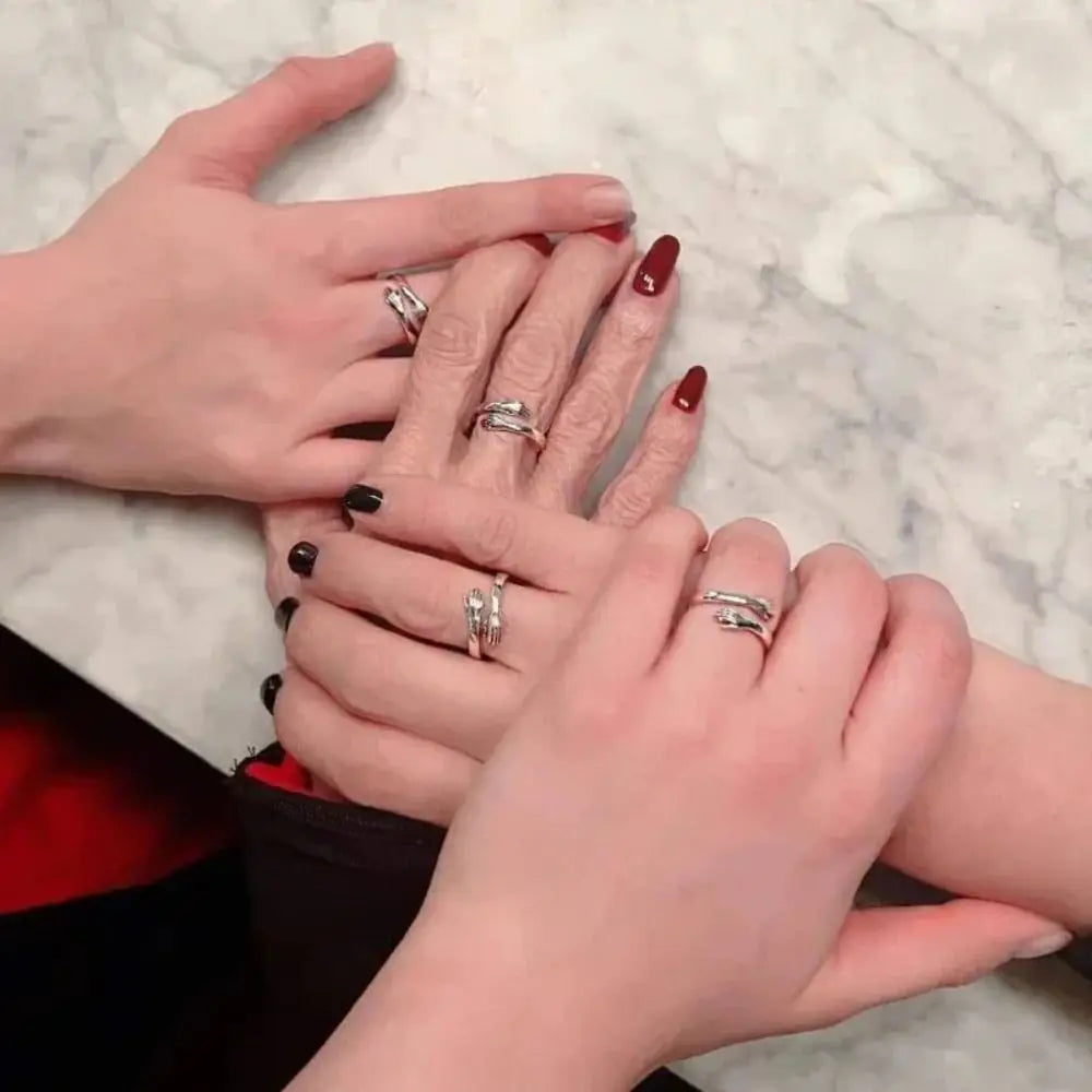 Adjustable Hand Hug Wrap Ring | Silver & Gold Friendship Ring Fashion Ring Nixie